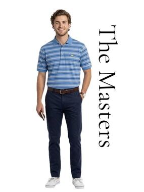 The Masters Collection Polo Shirt Mens Size XL Pima Cotton Blue Golf Striped GUC